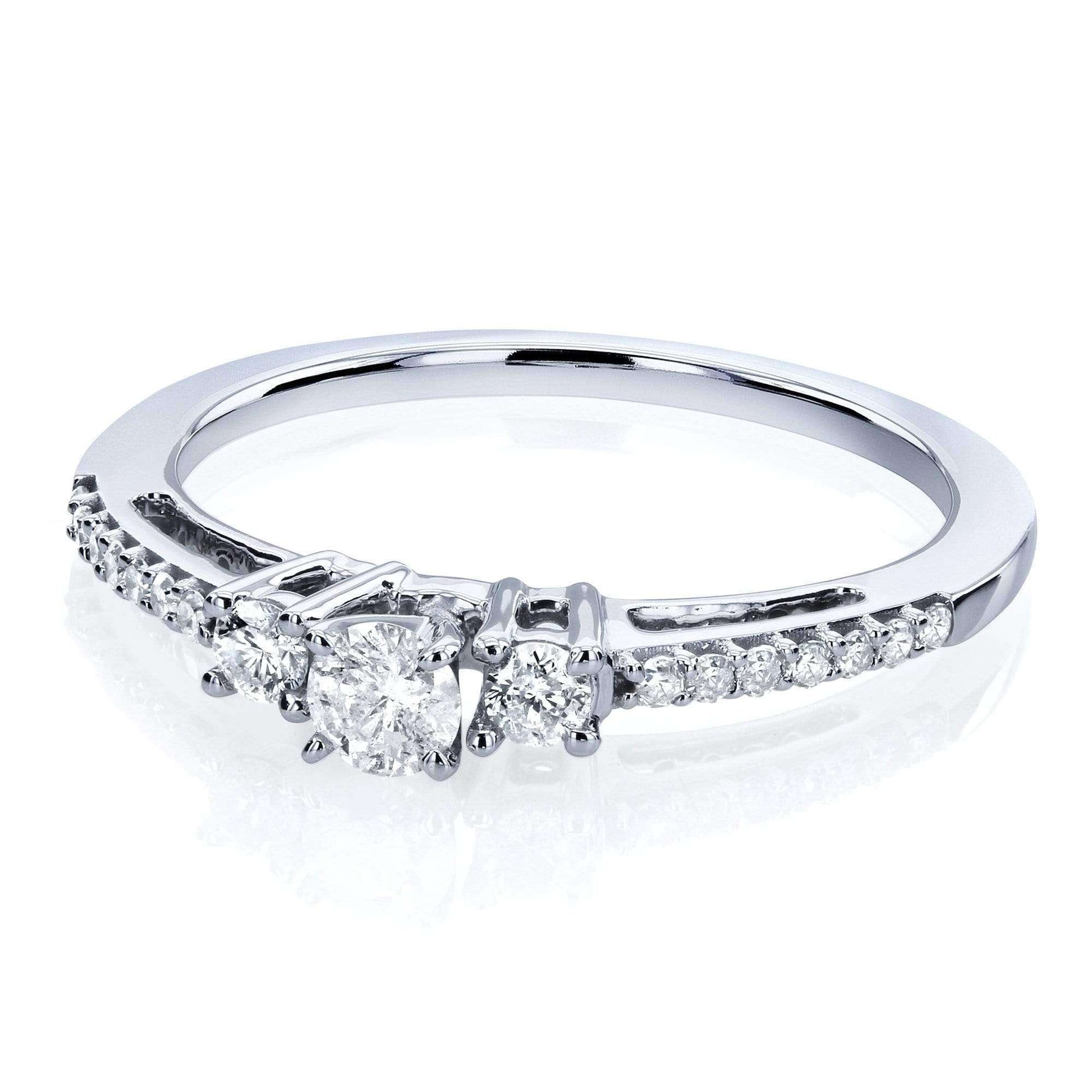 Kobelli Three Stone Round Diamond Engagement Ring 1/4 Carat TW in 10k White Gold