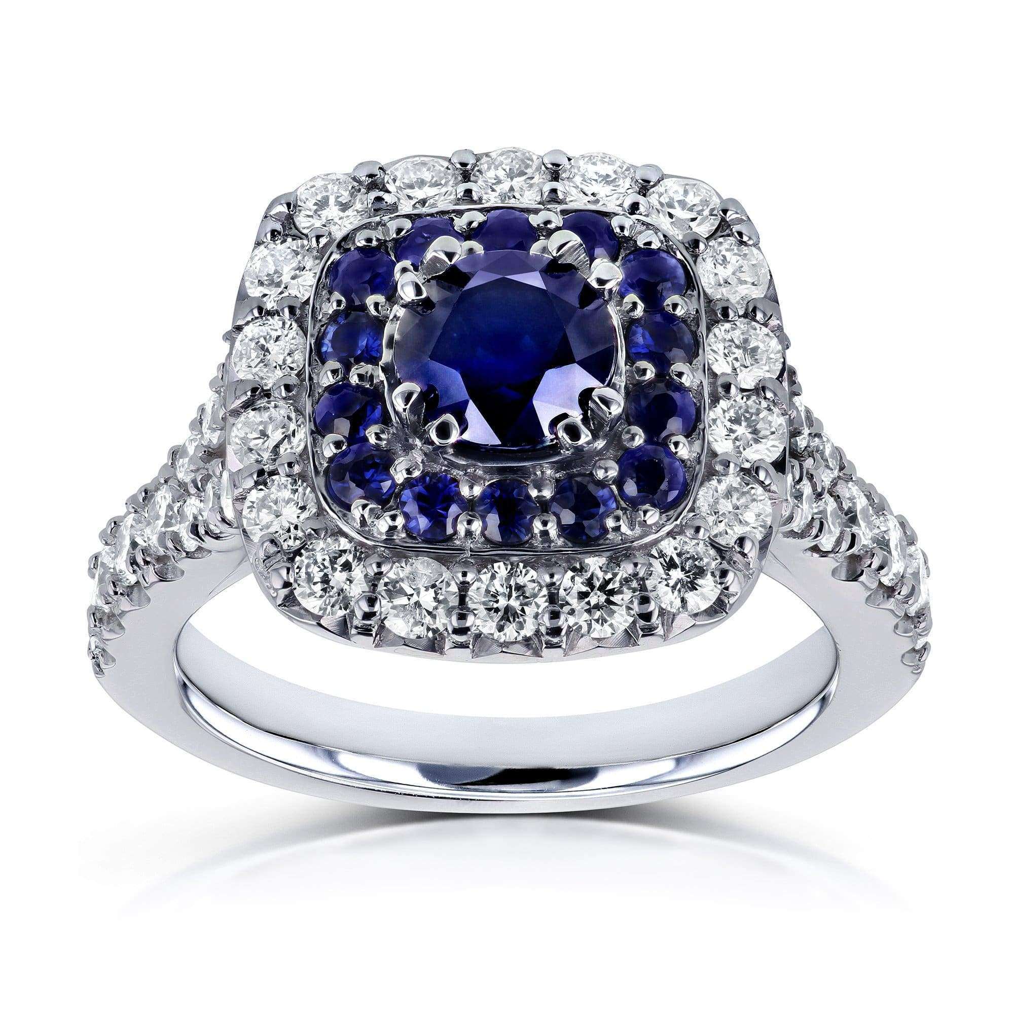Kobelli Sapphire and Diamond Double Halo Ring 14k White Gold (1 7/8 CTW)