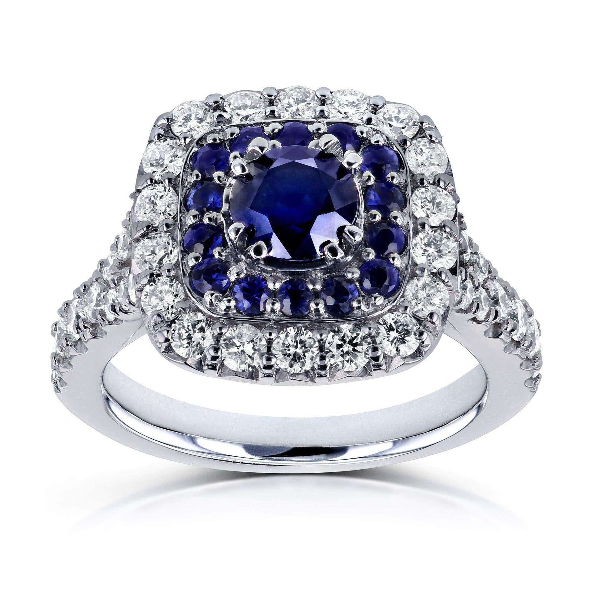 Kobelli Sapphire and Diamond Double Halo Ring 14k White Gold (1 7/8 CTW)