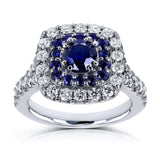 Kobelli Sapphire and Diamond Double Halo Ring 14k vitguld (1 7/8 CTW)