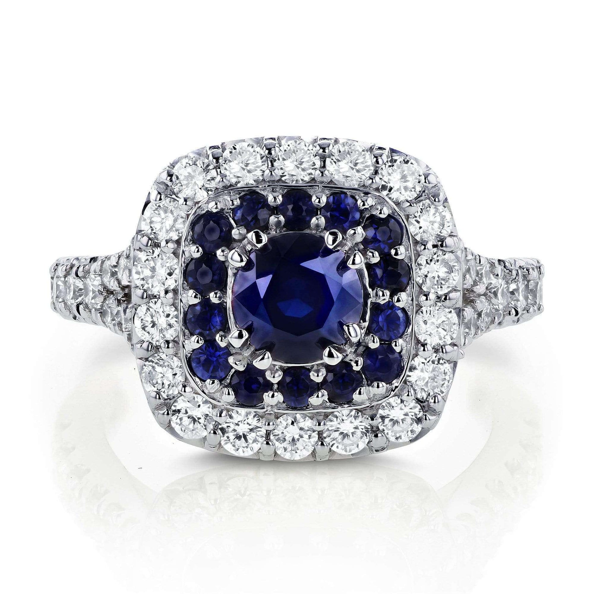 Kobelli Sapphire and Diamond Double Halo Ring 14k White Gold (1 7/8 CTW)