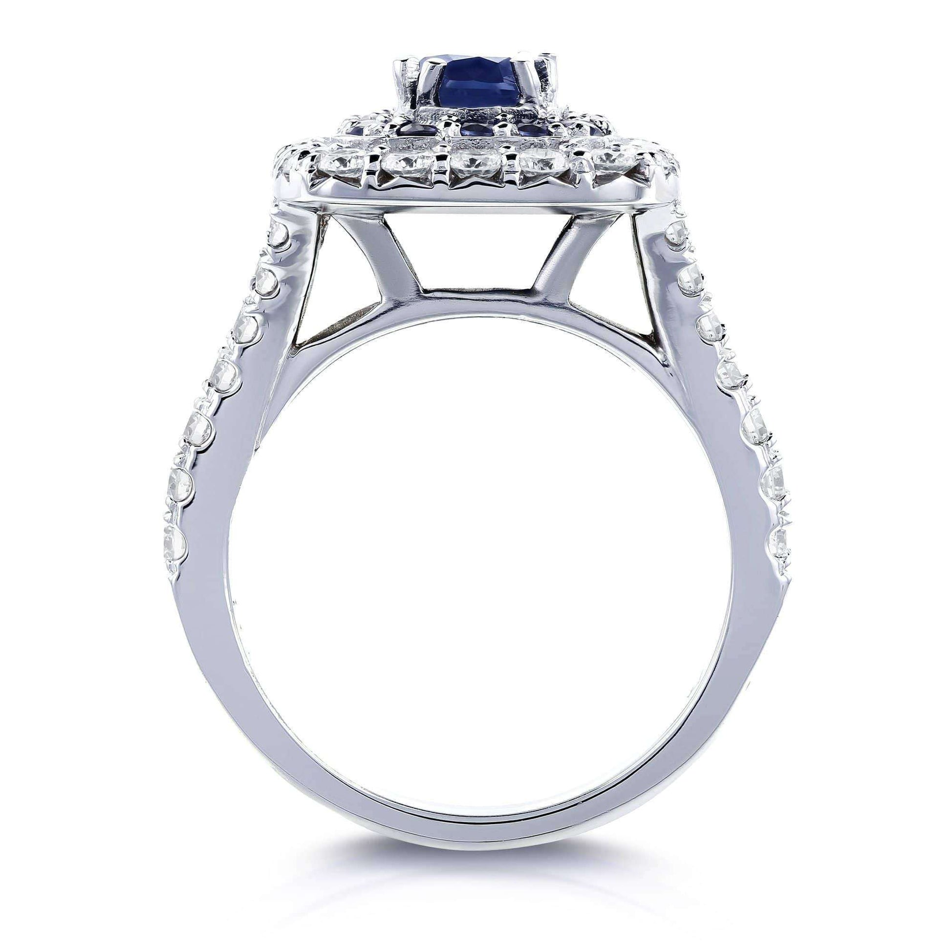 Kobelli Sapphire and Diamond Double Halo Ring 14k White Gold (1 7/8 CTW)