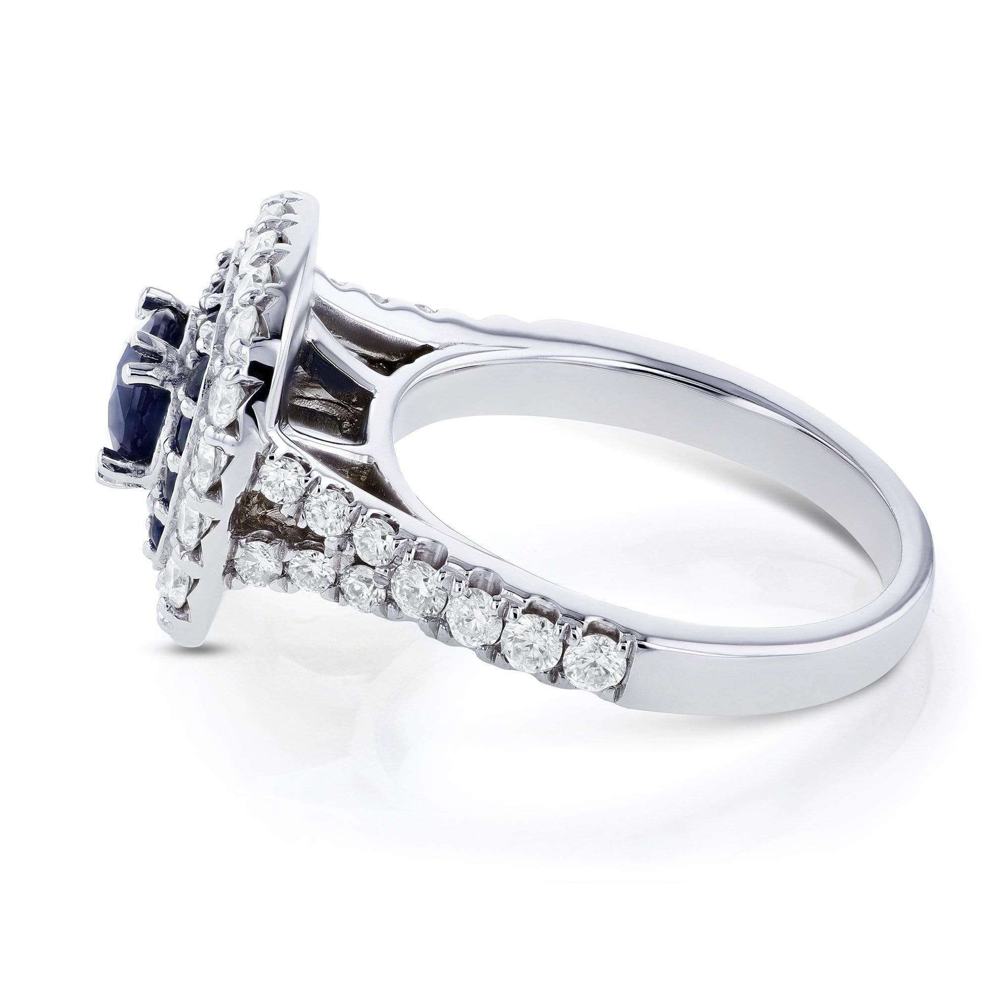 Kobelli Sapphire and Diamond Double Halo Ring 14k White Gold (1 7/8 CTW)