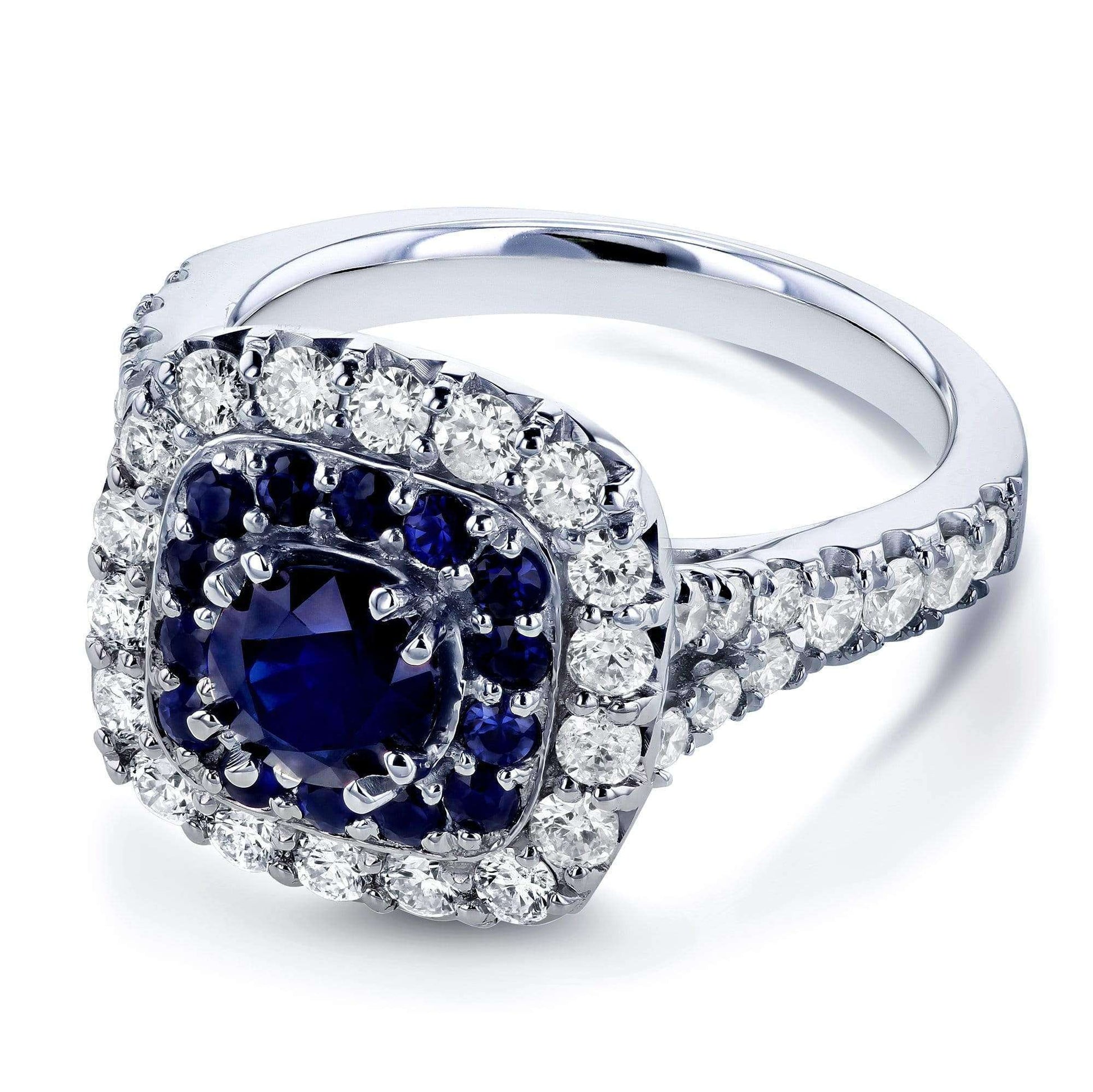 Kobelli Sapphire and Diamond Double Halo Ring 14k White Gold (1 7/8 CTW)
