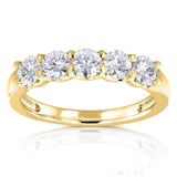 Kobelli runde fem Stone Diamond Prong-sett bryllup band 1 CTW 14 k gult gull