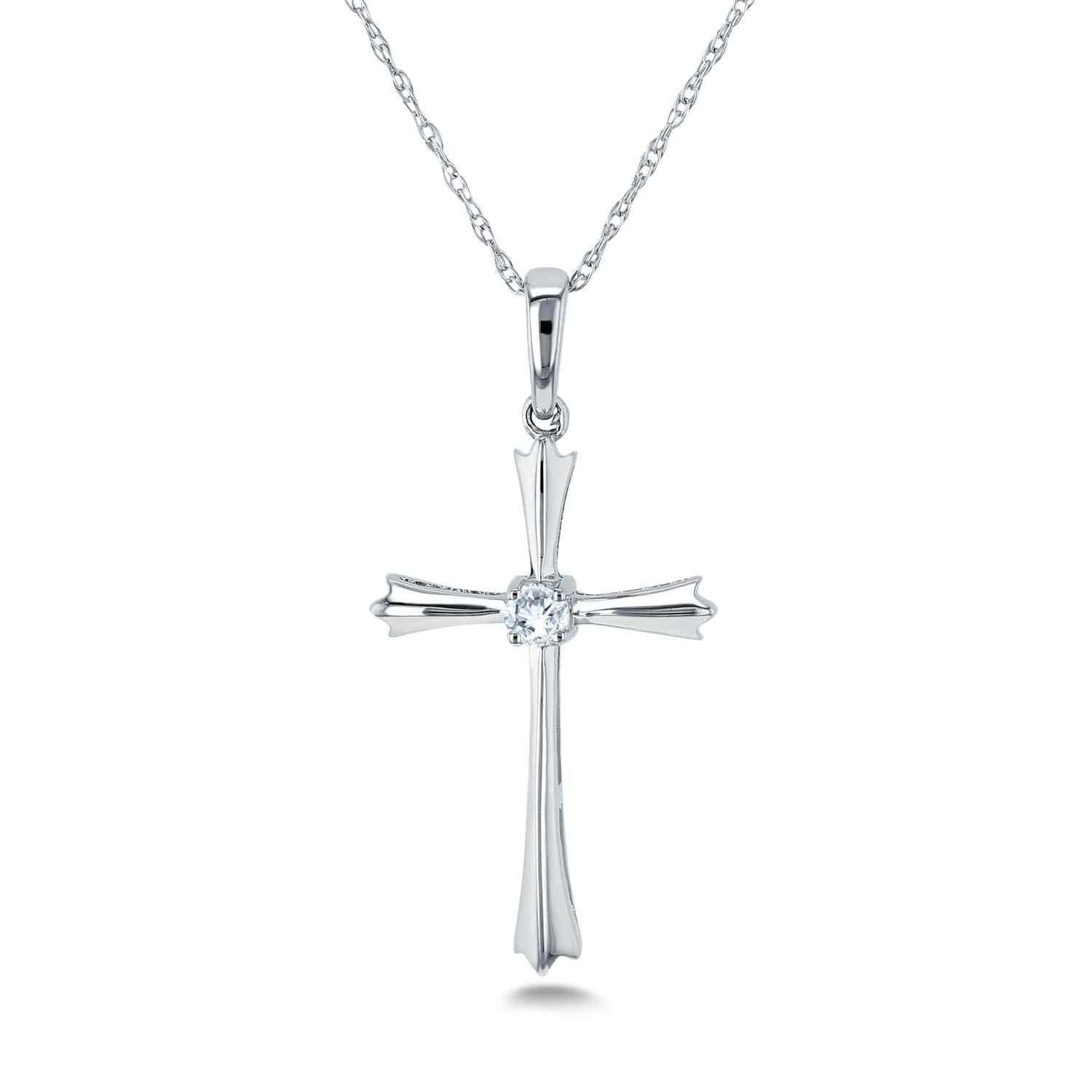 Kobelli Solitaire Diamond Cross Pendant Flared Arms in 10k Gold
