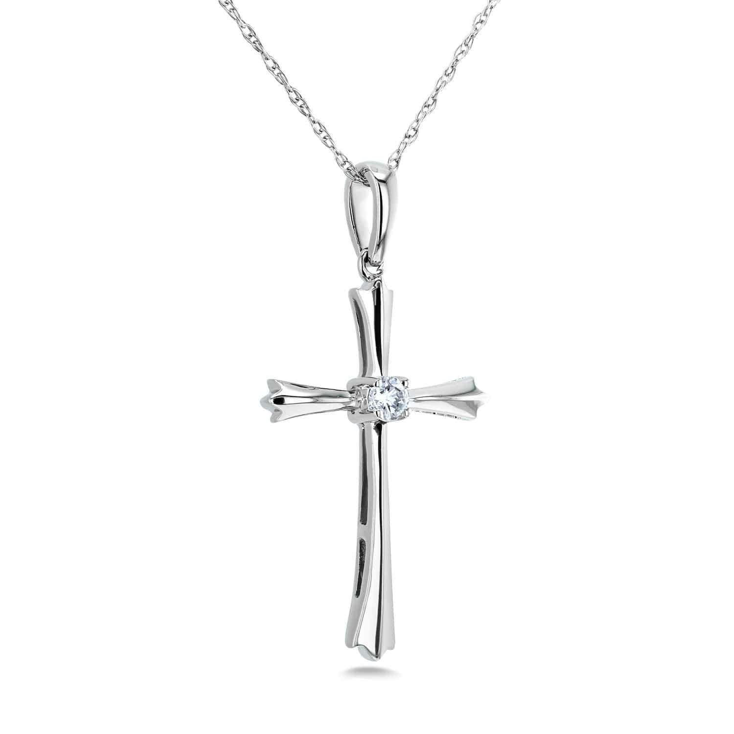 Kobelli Solitaire Diamond Cross Pendant Flared Arms in 10k Gold