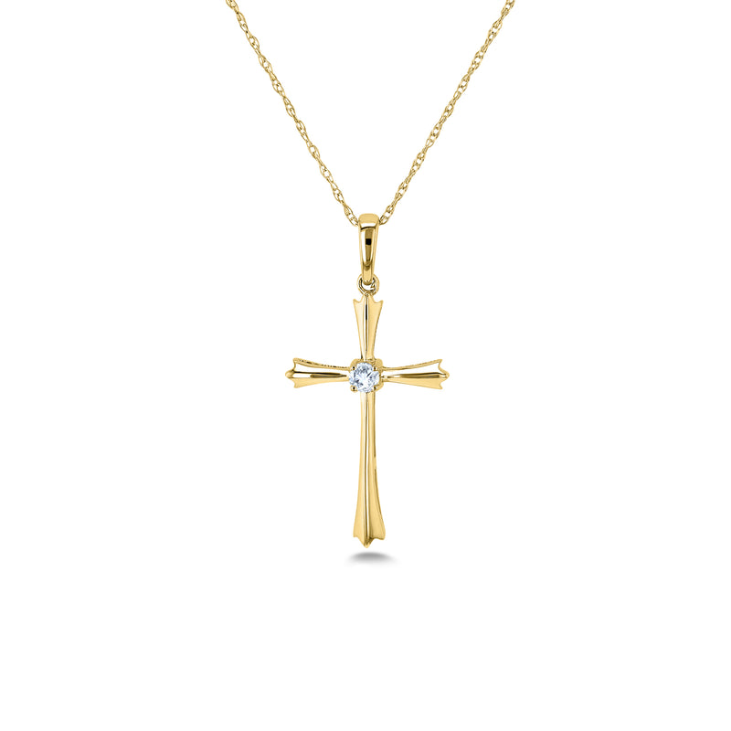 Solitaire Diamond Cross Pendant Flared Arms in 10k Gold