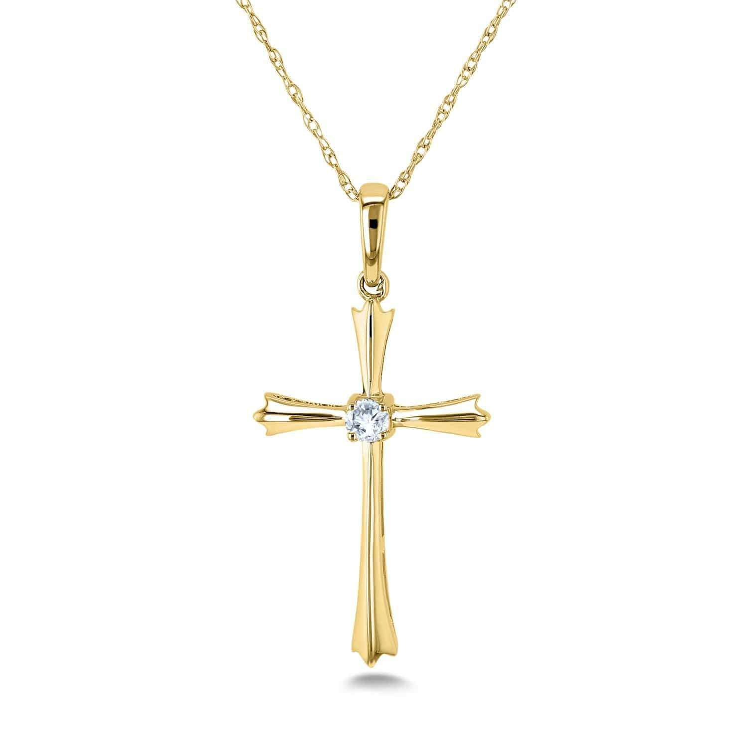 Kobelli Solitaire Diamond Cross Pendant Flared Arms in 10k Gold