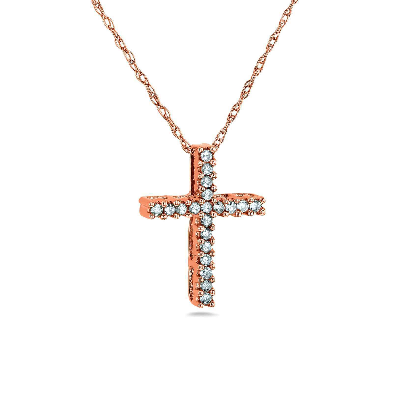 Kobelli Diamond Cross Necklace 1/10 Carat TDW Shared Prongs in 10k Gold