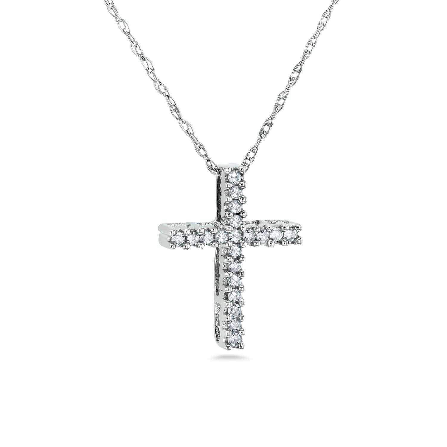 Kobelli Diamond Cross Necklace 1/10 Carat TDW Shared Prongs in 10k Gold
