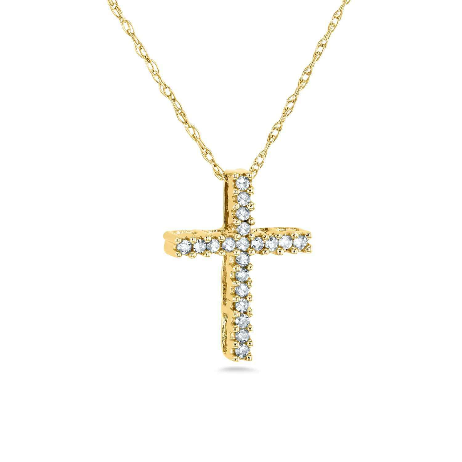 Kobelli Diamond Cross Necklace 1/10 Carat TDW Shared Prongs in 10k Gold