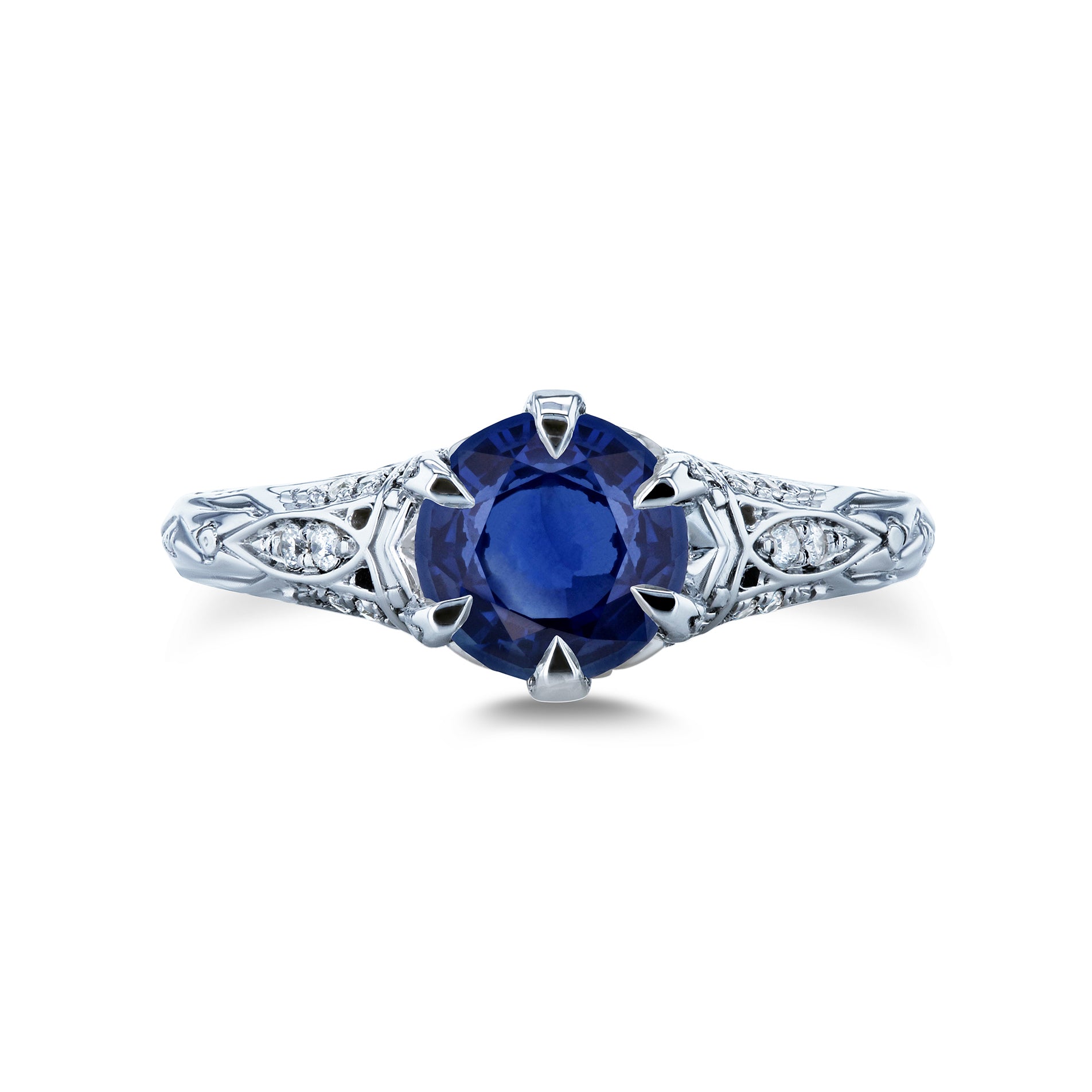 6.5mm Sapphire Ornate 6-Prong Ring