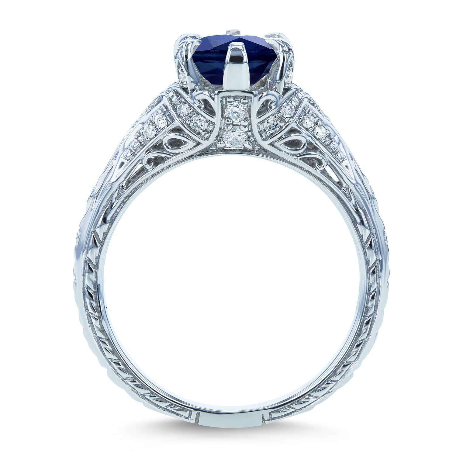 Kobelli Sapphire and Diamond 6-Prong Antique Engagement Ring 1 1/6 CTW 14k White Gold