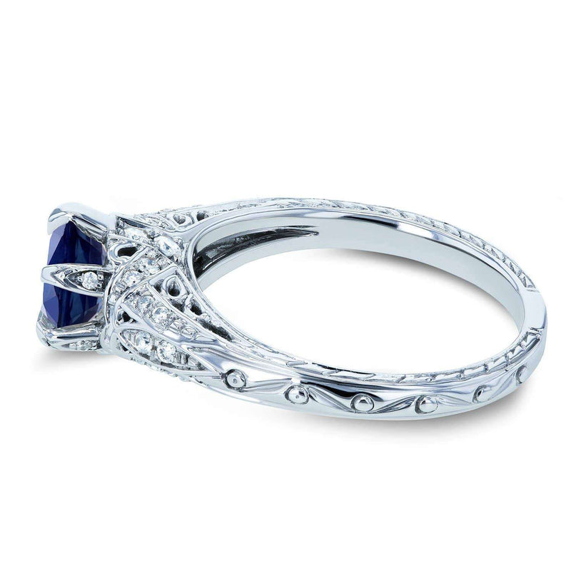 Kobelli Sapphire and Diamond 6-Prong Antique Engagement Ring 1 1/6 CTW 14k White Gold