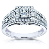 Anel de noivado Kobelli diamante princesa halo dividido 1/2 quilate tw ouro branco 14k