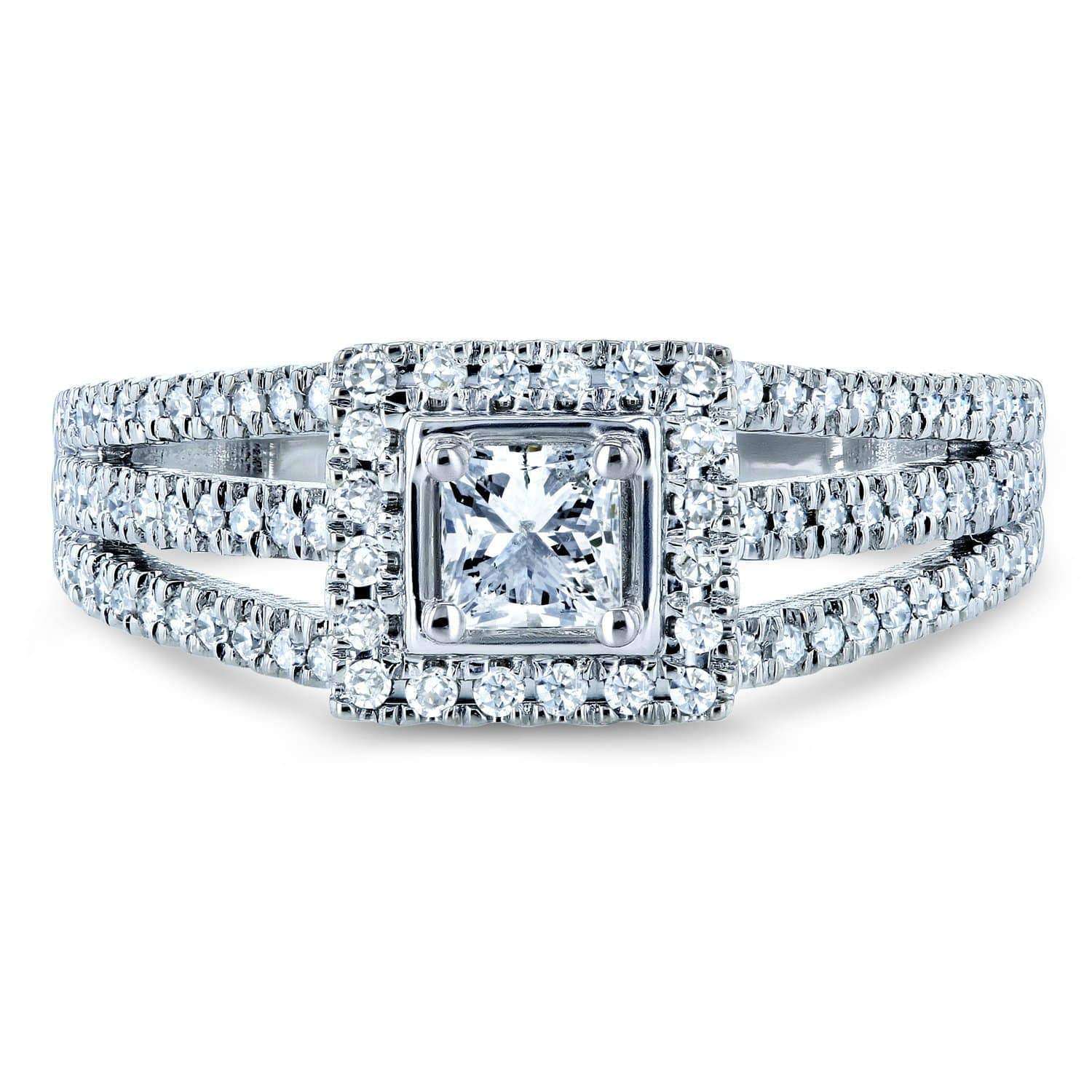 Kobelli Diamond Princess Halo Split Band Engagement Ring 1/2ct TW 14k White Gold