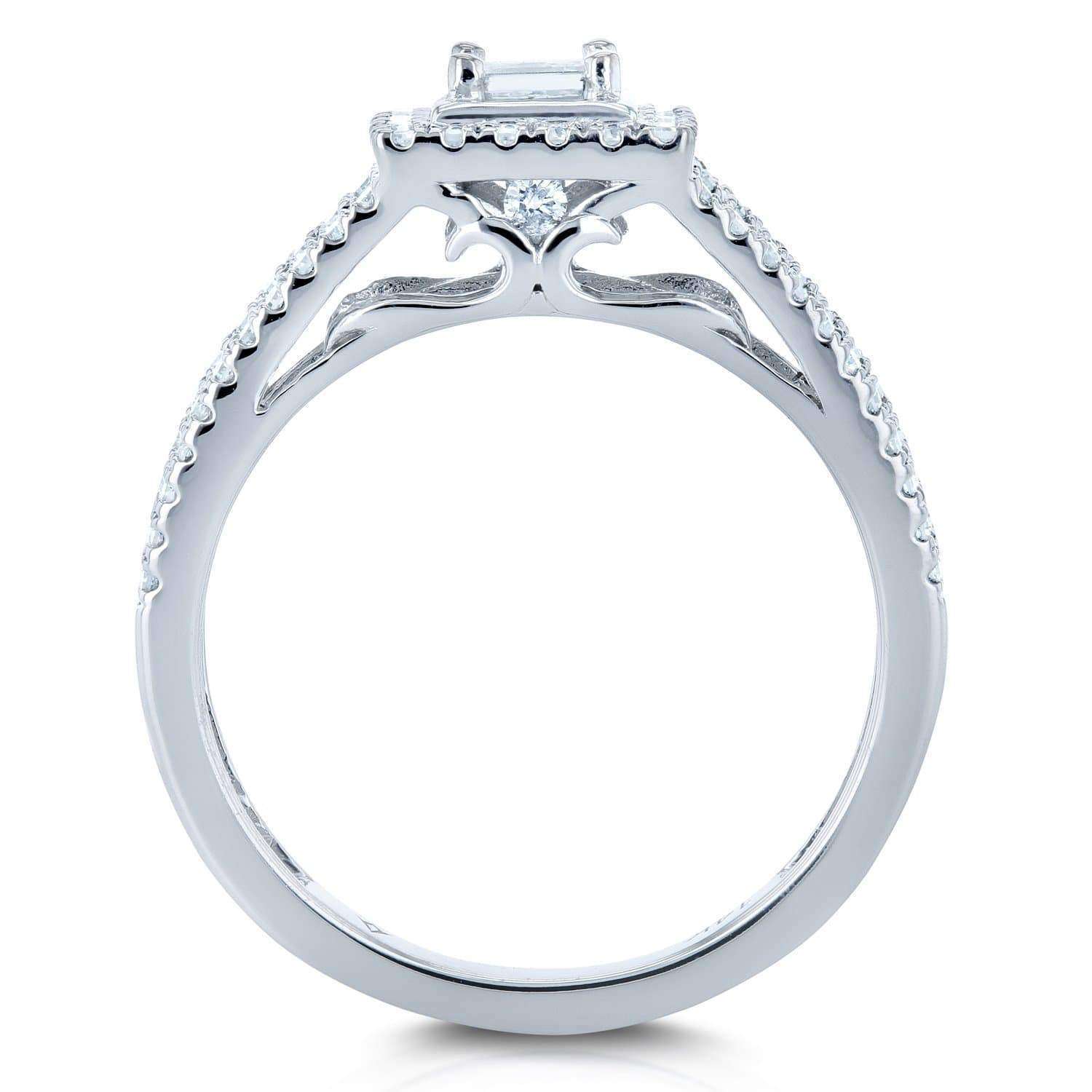 Kobelli Diamond Princess Halo Split Band Engagement Ring 1/2ct TW 14k White Gold