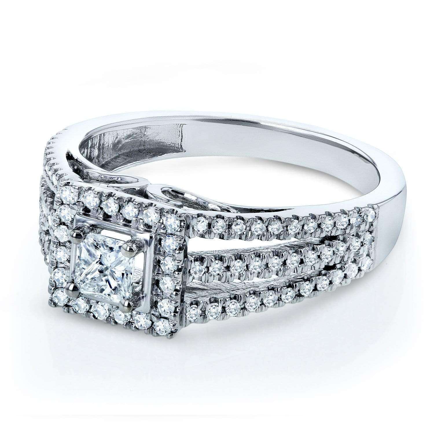 Kobelli Diamond Princess Halo Split Band Engagement Ring 1/2ct TW 14k White Gold