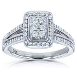 Kobelli Diamond Halo Split Shank Engagement Ring 1/2ct TW in 14k White Gold