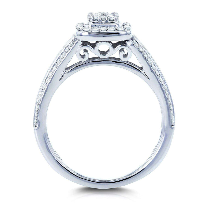 Kobelli Diamond Halo Split Shank Engagement Ring 1/2ct TW in 14k White Gold
