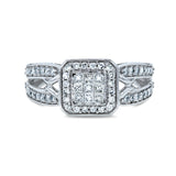 Diamond Square Halo Invisible-set Split Shank Engagement Ring 1/2 CTW 14k White Gold