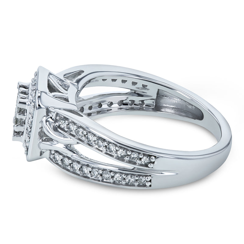 Diamond Square Halo Invisible-set Split Shank Engagement Ring 1/2 CTW 14k White Gold