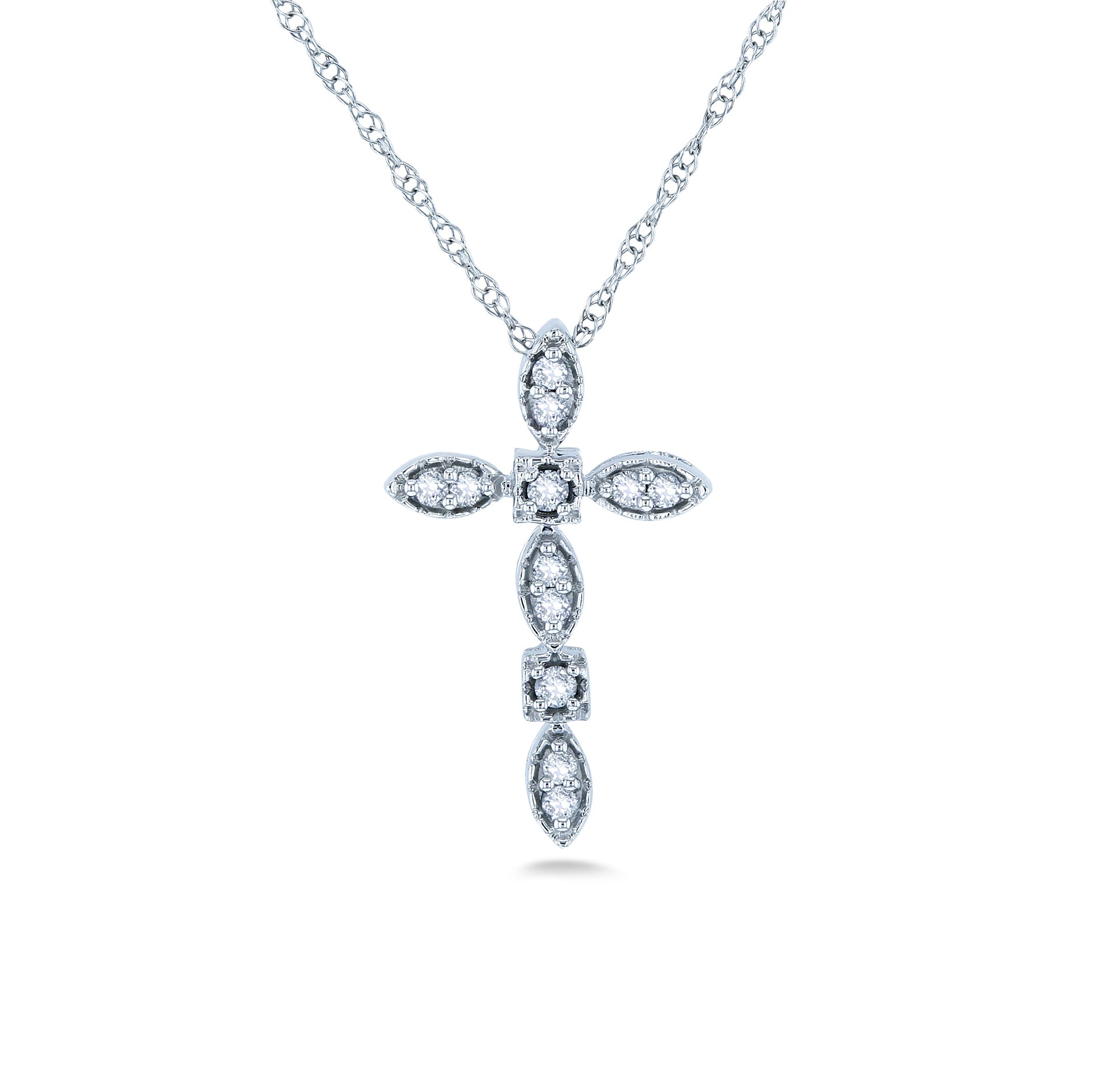 0.1 Carat Natural Diamond Scalloped Cross Necklace