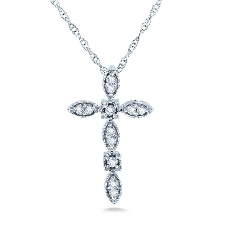 Kobelli Diamond Cross Pendant and Chain 1/10ct TCW in 10k White Gold 62382