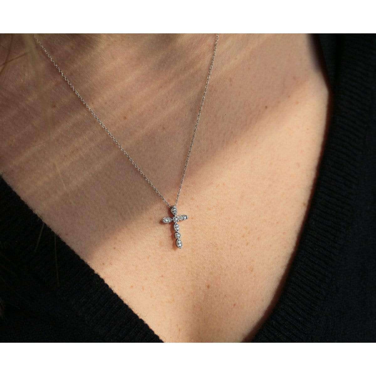 Kobelli Diamond Cross Pendant and Chain 1/10ct TCW in 10k White Gold 62382