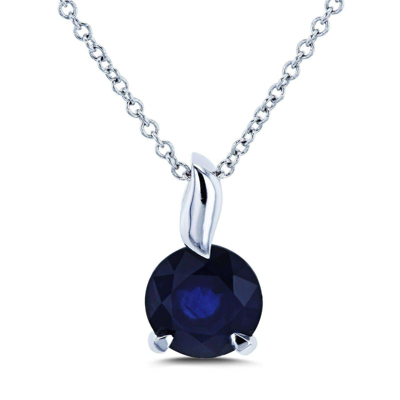 Kobelli Round Blue Sapphire Pendant and Chain Solitaire Necklace in 14k White Gold 62395RBS