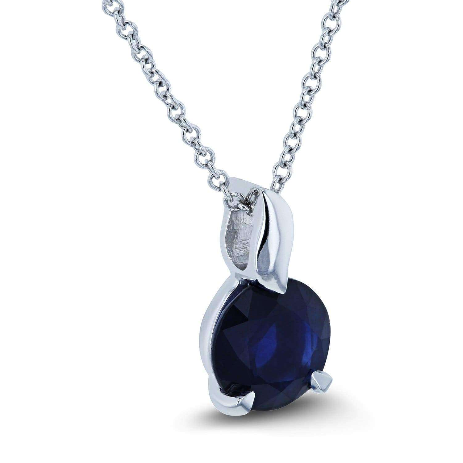 Kobelli Round Blue Sapphire Pendant and Chain Solitaire Necklace in 14k White Gold 62395RBS