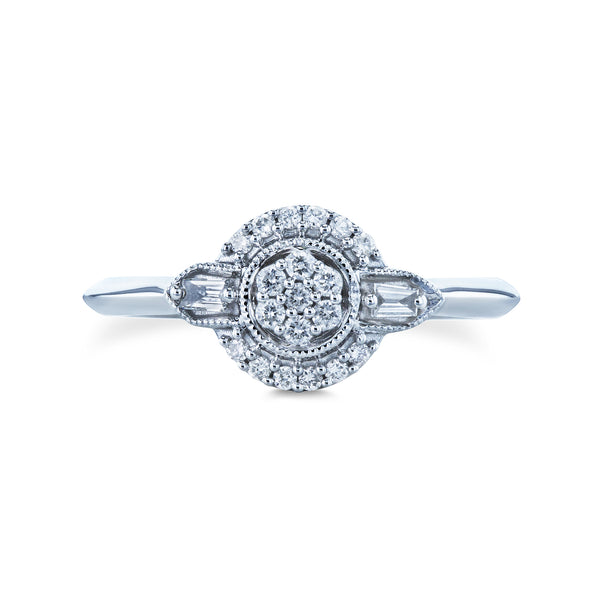 Round Cluster Pinched Halo Diamond Ring