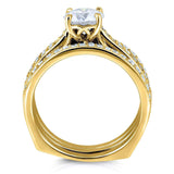 Kobelli rund diamant firkantet europæisk skaft vintage espalier brudesæt 1 3/5 ctw 14k gult guld, 3 stk.