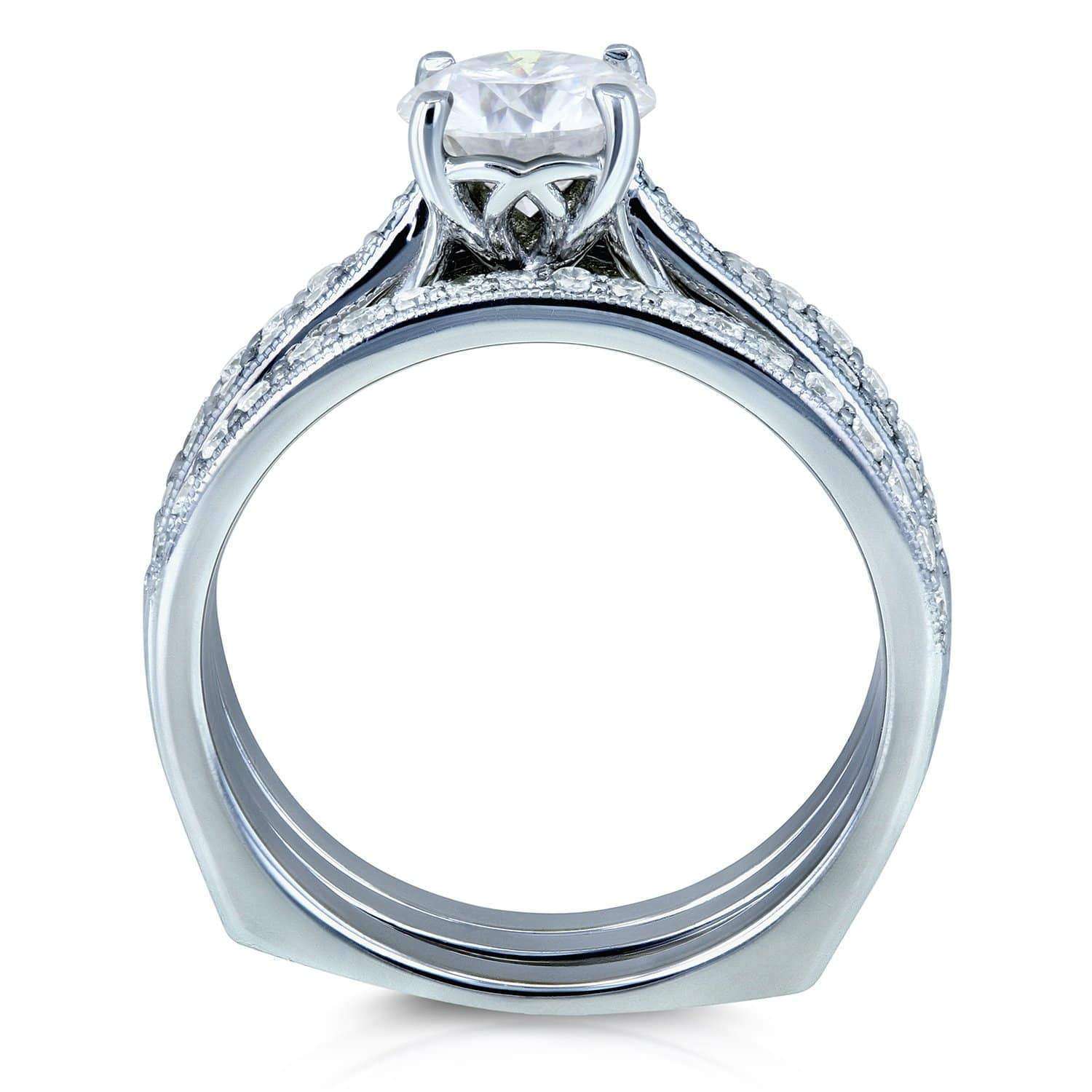 Kobelli Round Diamond Square European Shank Vintage Trellis Bridal Set 1 3/5 CTW 14k White Gold, 3 Piece
