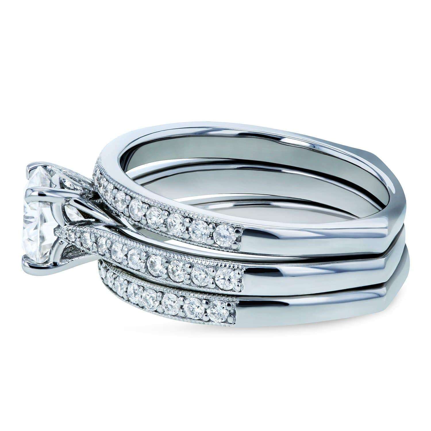 Kobelli Round Diamond Square European Shank Vintage Trellis Bridal Set 1 3/5 CTW 14k White Gold, 3 Piece