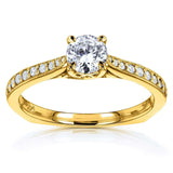 Anel de noivado de treliça de haste quadrada com diamante redondo Kobelli 5/8 ctw ouro amarelo 14k (oi, i1-i2)