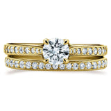 Kobelli runder Diamant, quadratisch, europäischer Schaft, Vintage-Gitter, 2-teiliges Brautset, 7/8 Karat, 14 Karat Gelbgold
