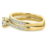 Kobelli redondo diamante quadrado haste europeia treliça vintage conjunto de noiva de 2 peças 7/8 ctw ouro amarelo 14k