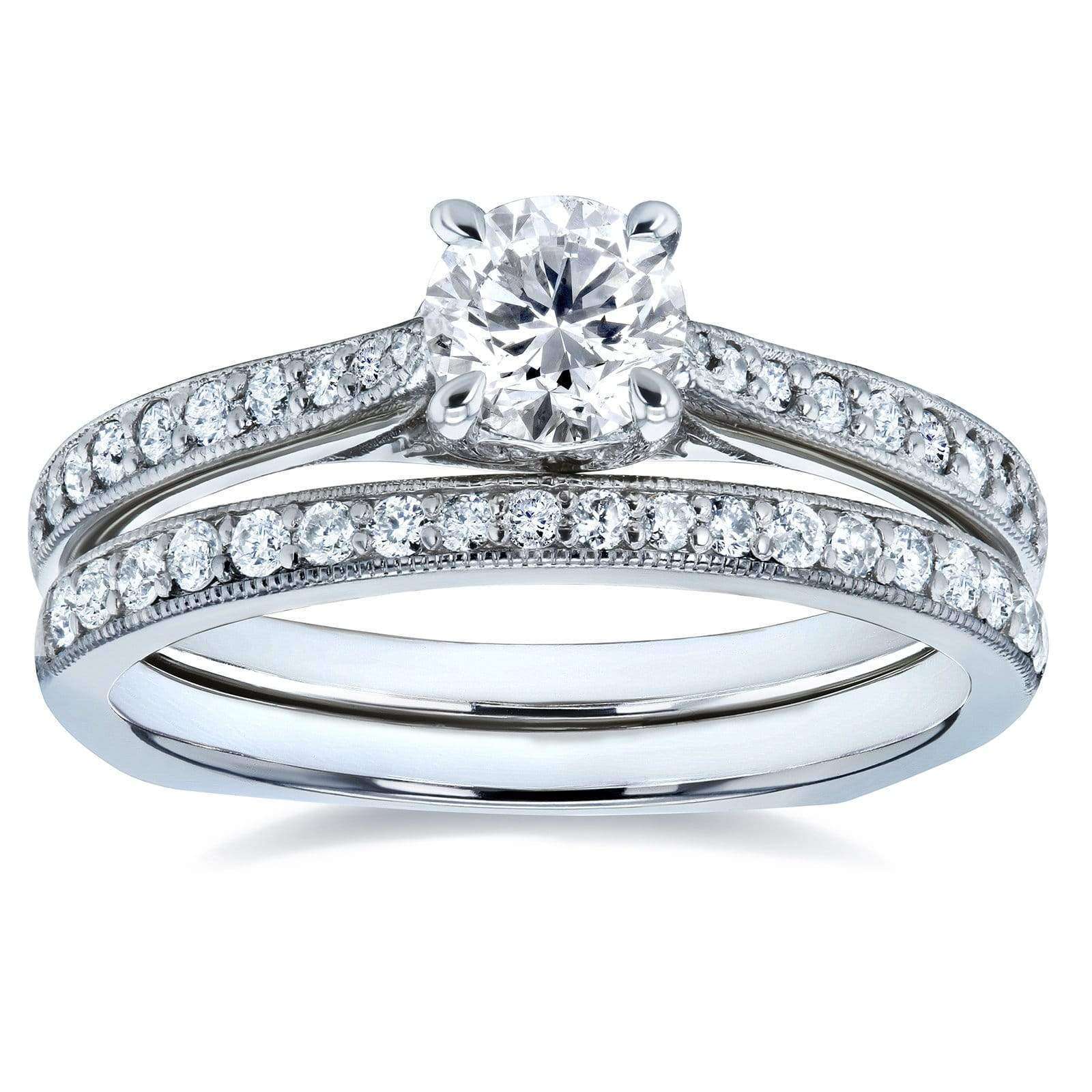 Kobelli Round Diamond Square European Shank Vintage Trellis 2 Piece Bridal Set 7/8 CTW 14k White Gold