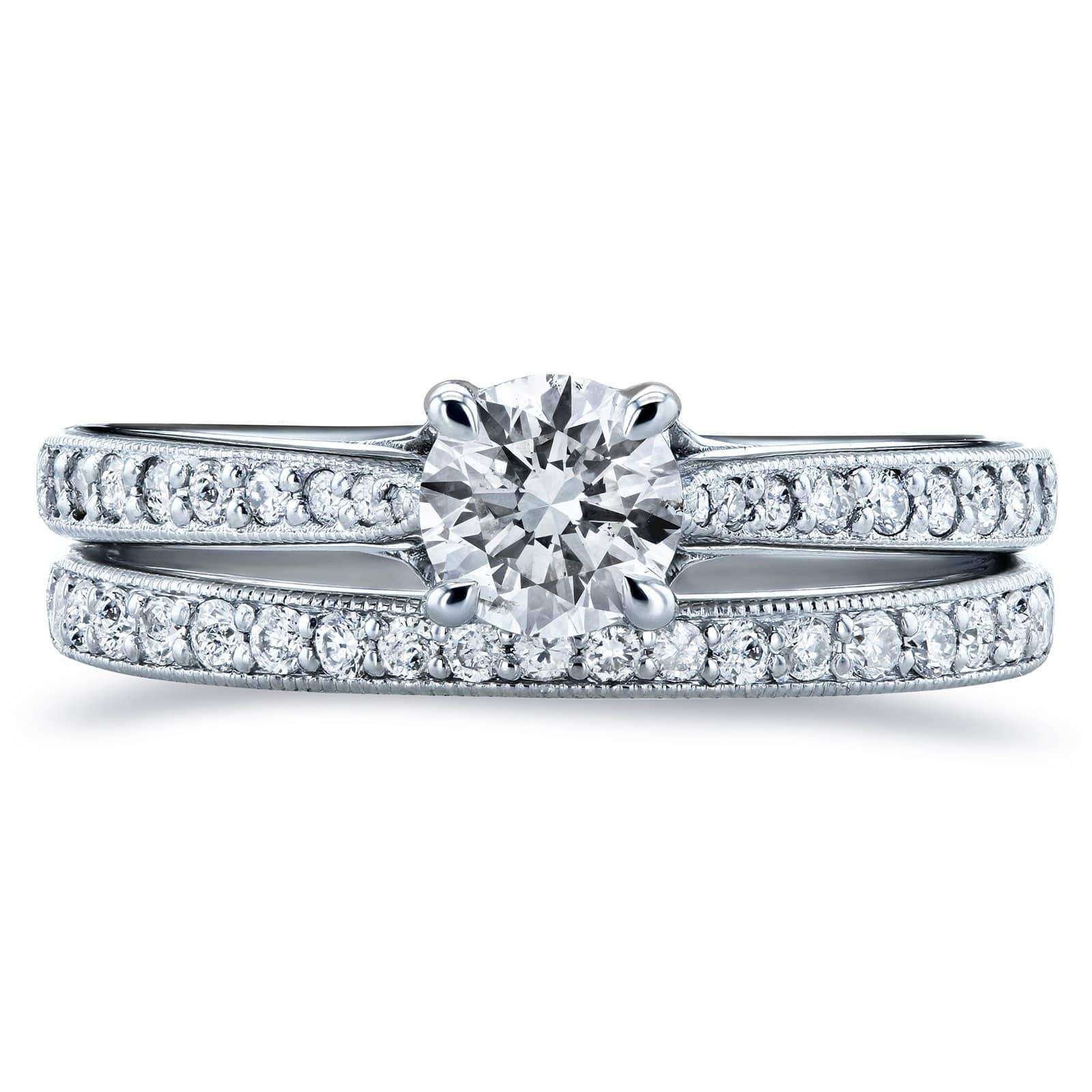 Kobelli Round Diamond Square European Shank Vintage Trellis 2 Piece Bridal Set 7/8 CTW 14k White Gold