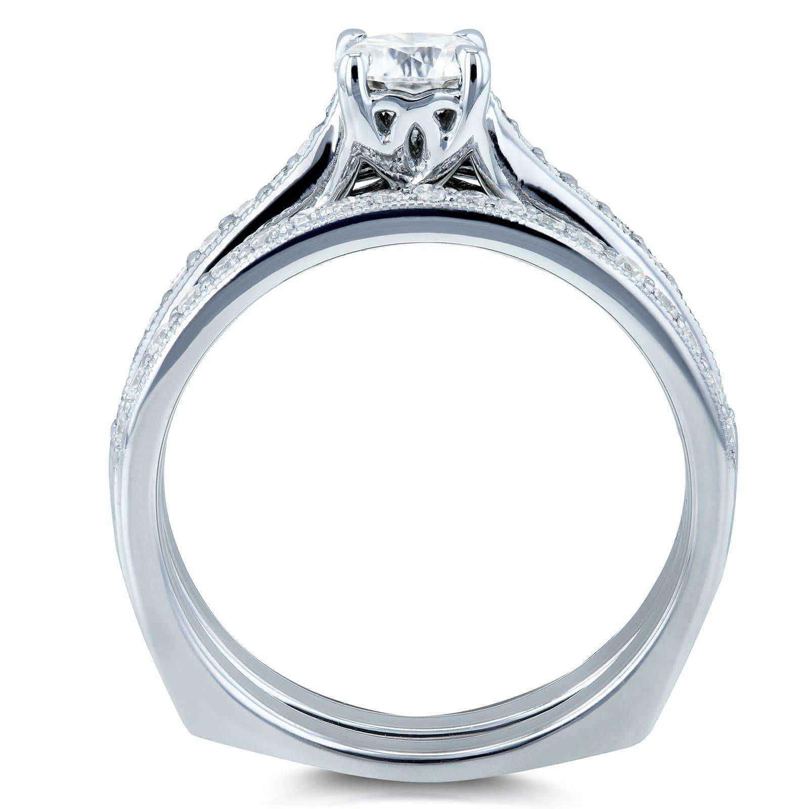 Kobelli Round Diamond Square European Shank Vintage Trellis 2 Piece Bridal Set 7/8 CTW 14k White Gold