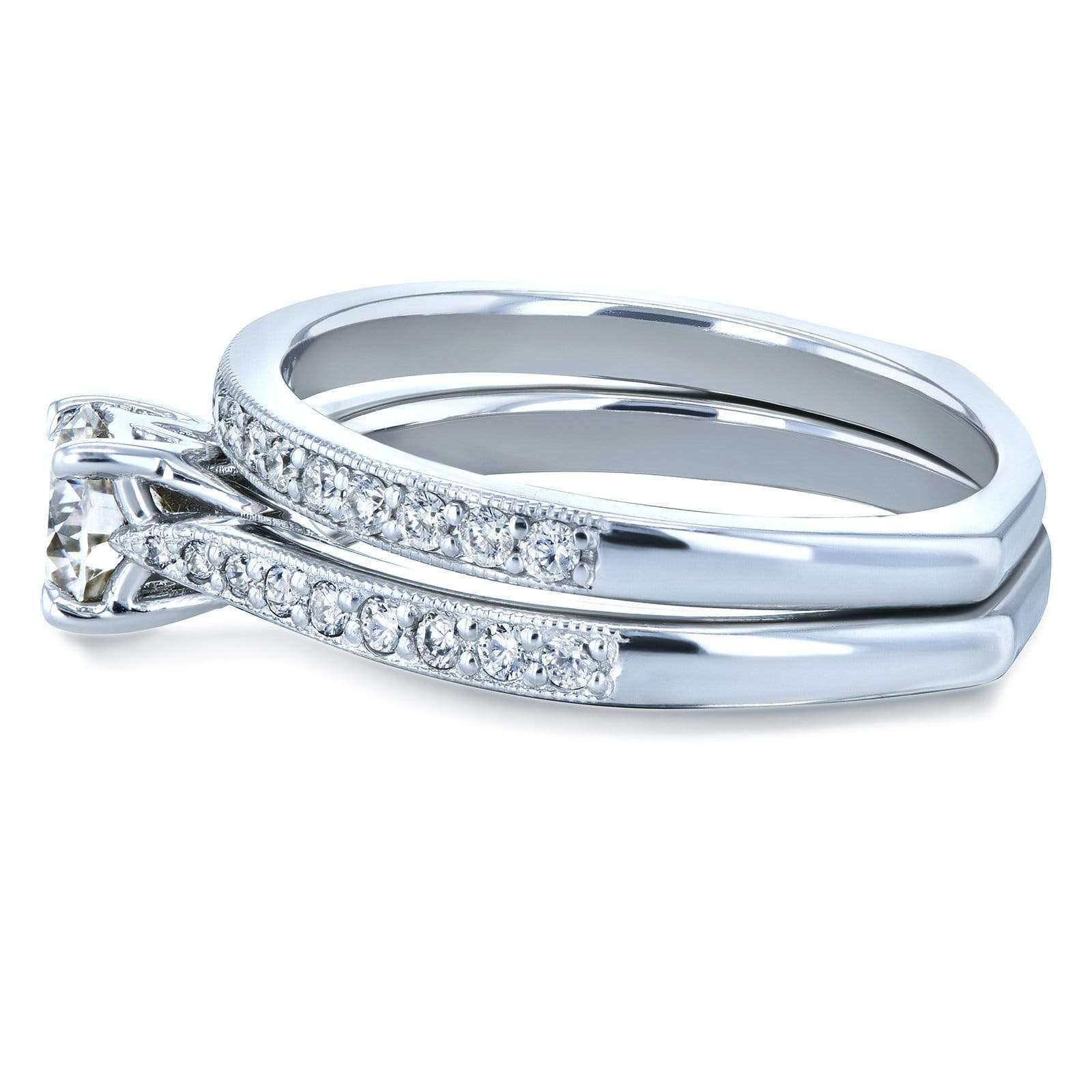 Kobelli Round Diamond Square European Shank Vintage Trellis 2 Piece Bridal Set 7/8 CTW 14k White Gold
