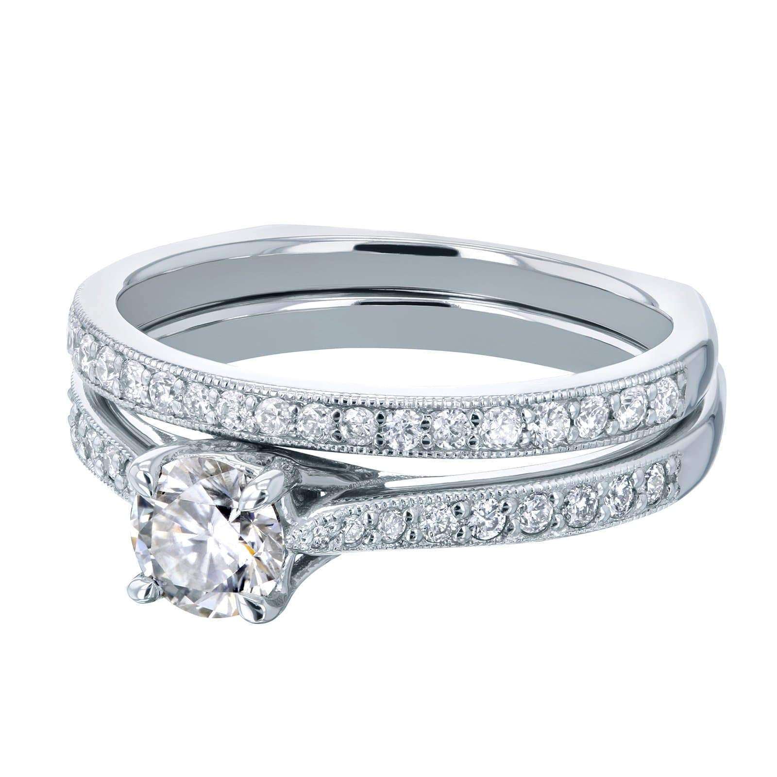 Kobelli Round Diamond Square European Shank Vintage Trellis 2 Piece Bridal Set 7/8 CTW 14k White Gold