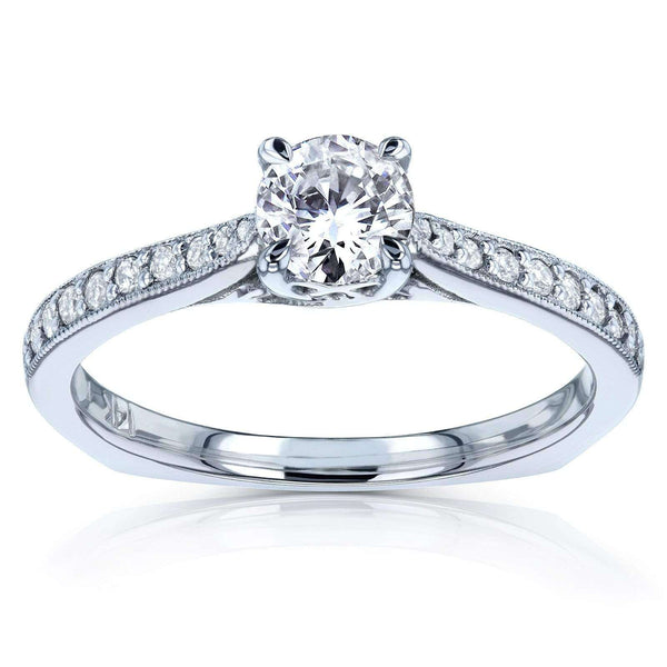 Kobelli Round Diamond Square Shank Trellis Engagement Ring 5/8 CTW 14k White Gold (HI, I1-I2)