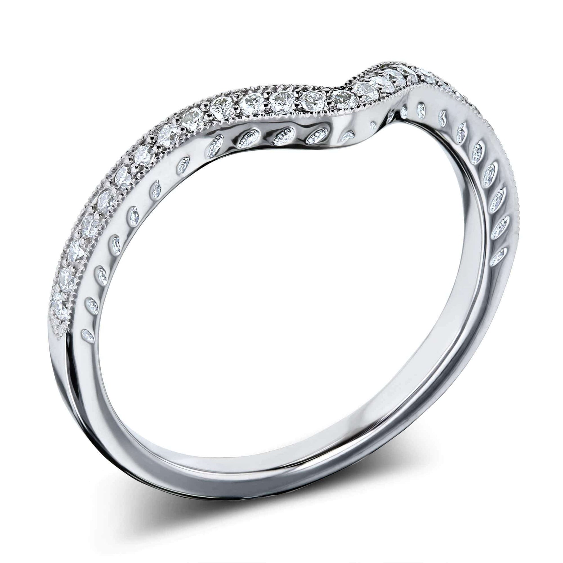 Kobelli Notched Curve Vintage Diamond Wedding Band 14k White Gold