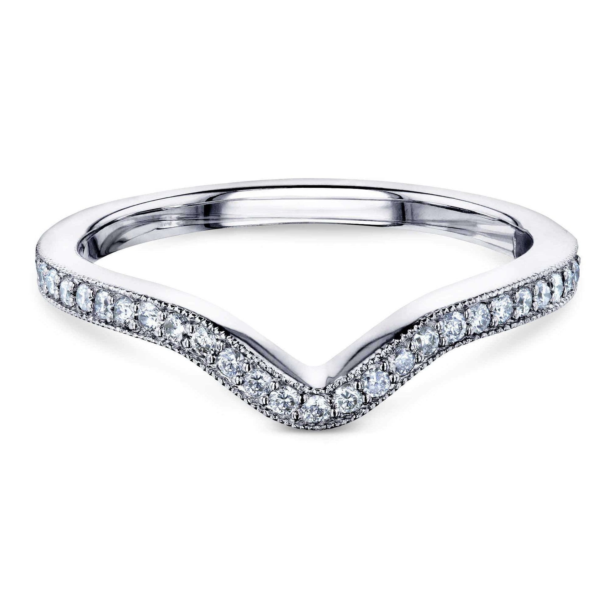Kobelli Notched Curve Vintage Diamond Wedding Band 14k White Gold