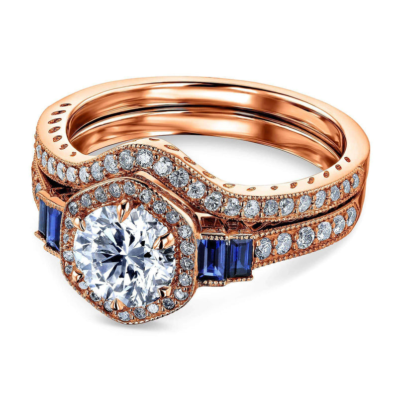 Kobelli Hexagon Halo Sapphire and Diamond Bridal Set 14k Gold (1 3/4 CTW) 62453R-EDBS/4.5R