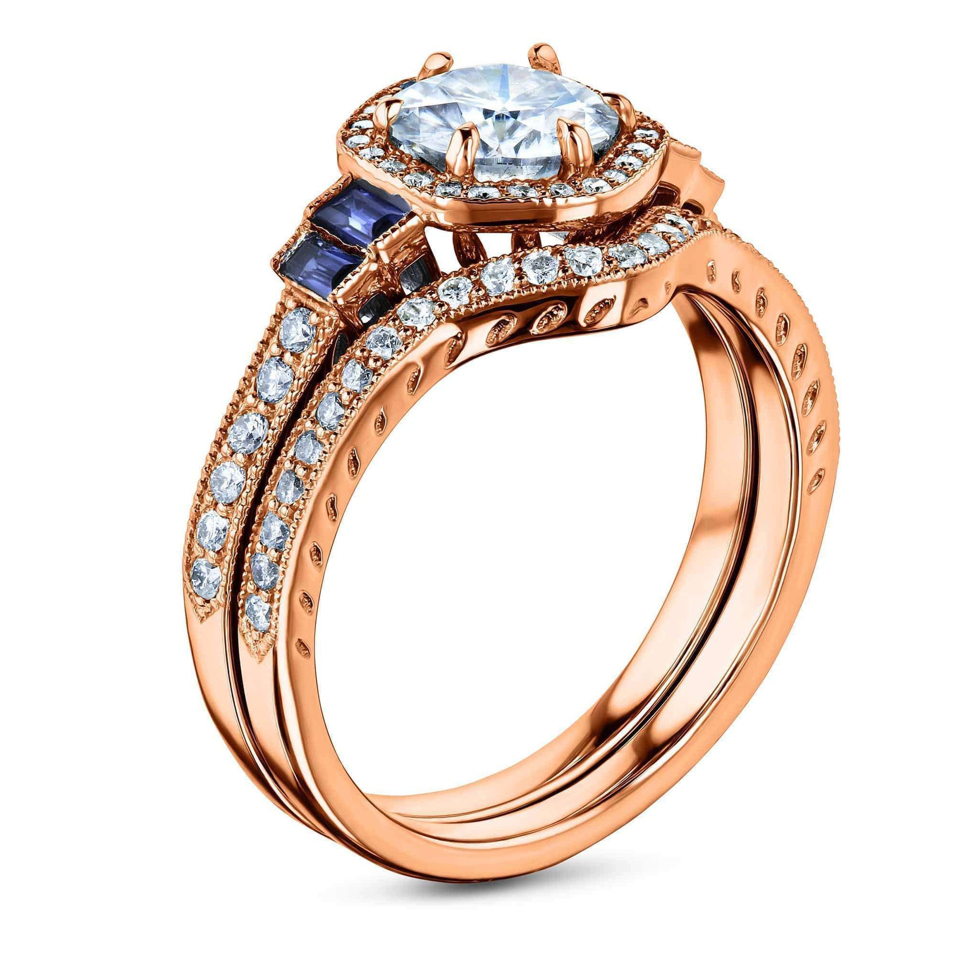 Kobelli Hexagon Halo Sapphire and Diamond Bridal Set 14k Gold (1 3/4 CTW)