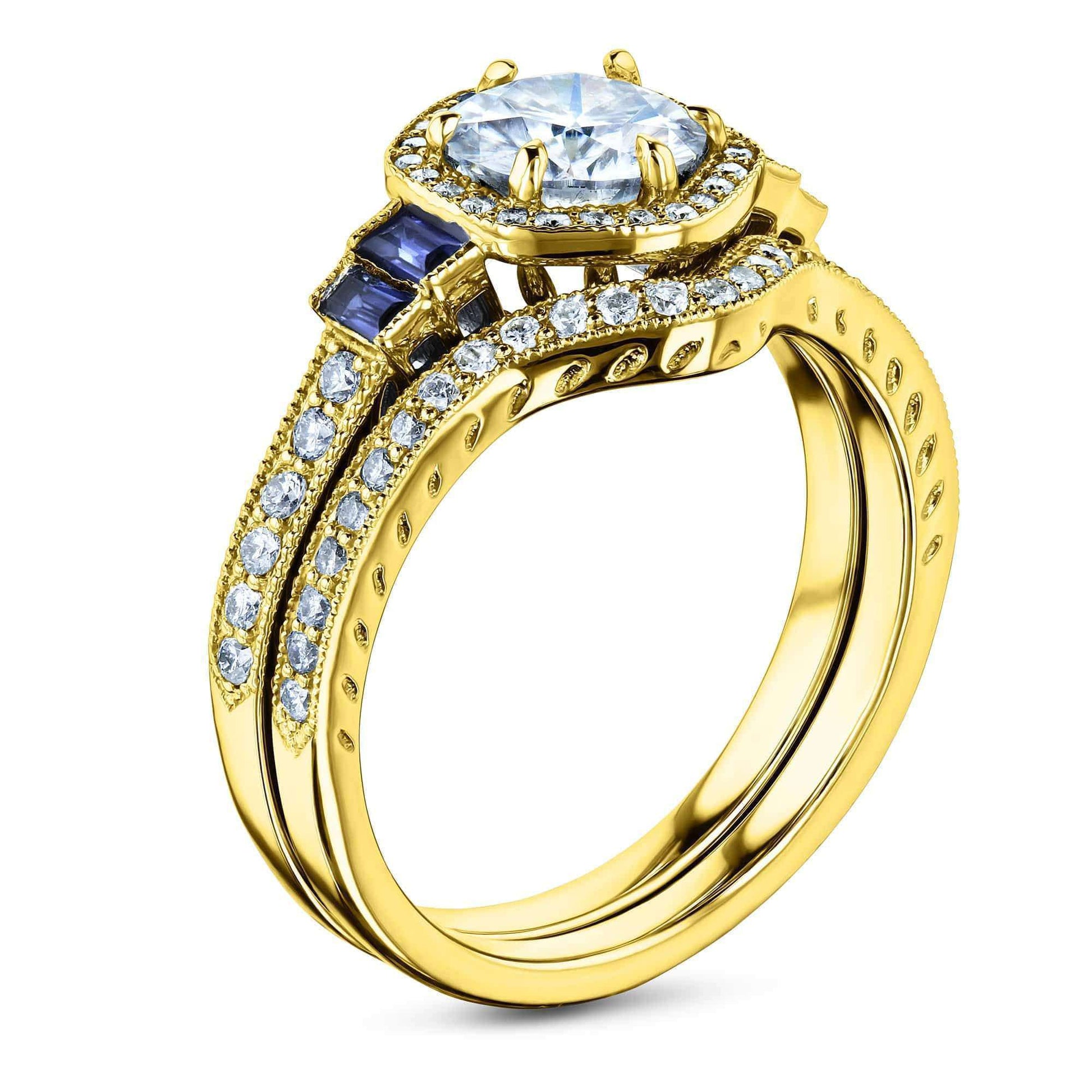 Kobelli Hexagon Halo Sapphire and Diamond Bridal Set 14k Gold (1 3/4 CTW)
